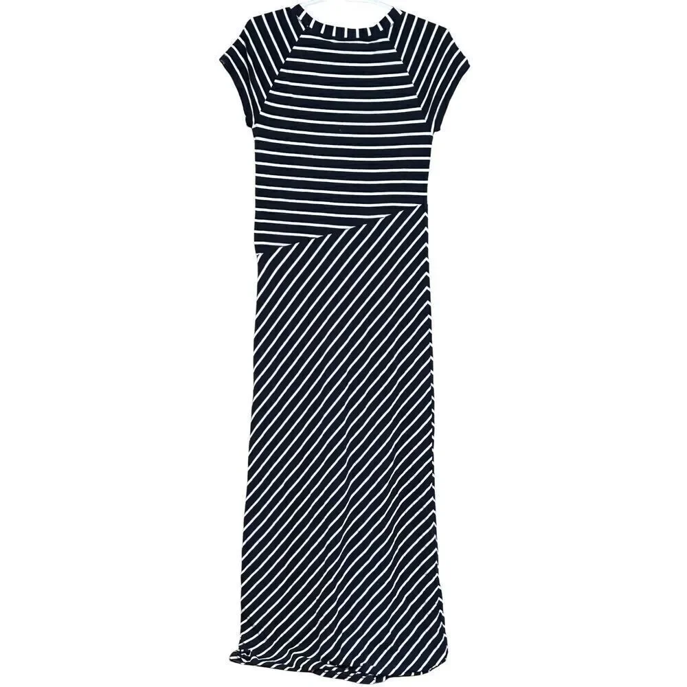 Women's Athleta Makai Maxi Dress Stretch Navy/White Stripe Size S - Picture 2 of 4